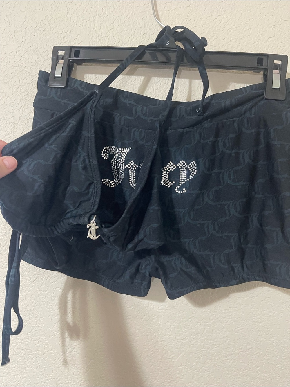 Juicy Couture Black Rhinestone Logo Beach Skort